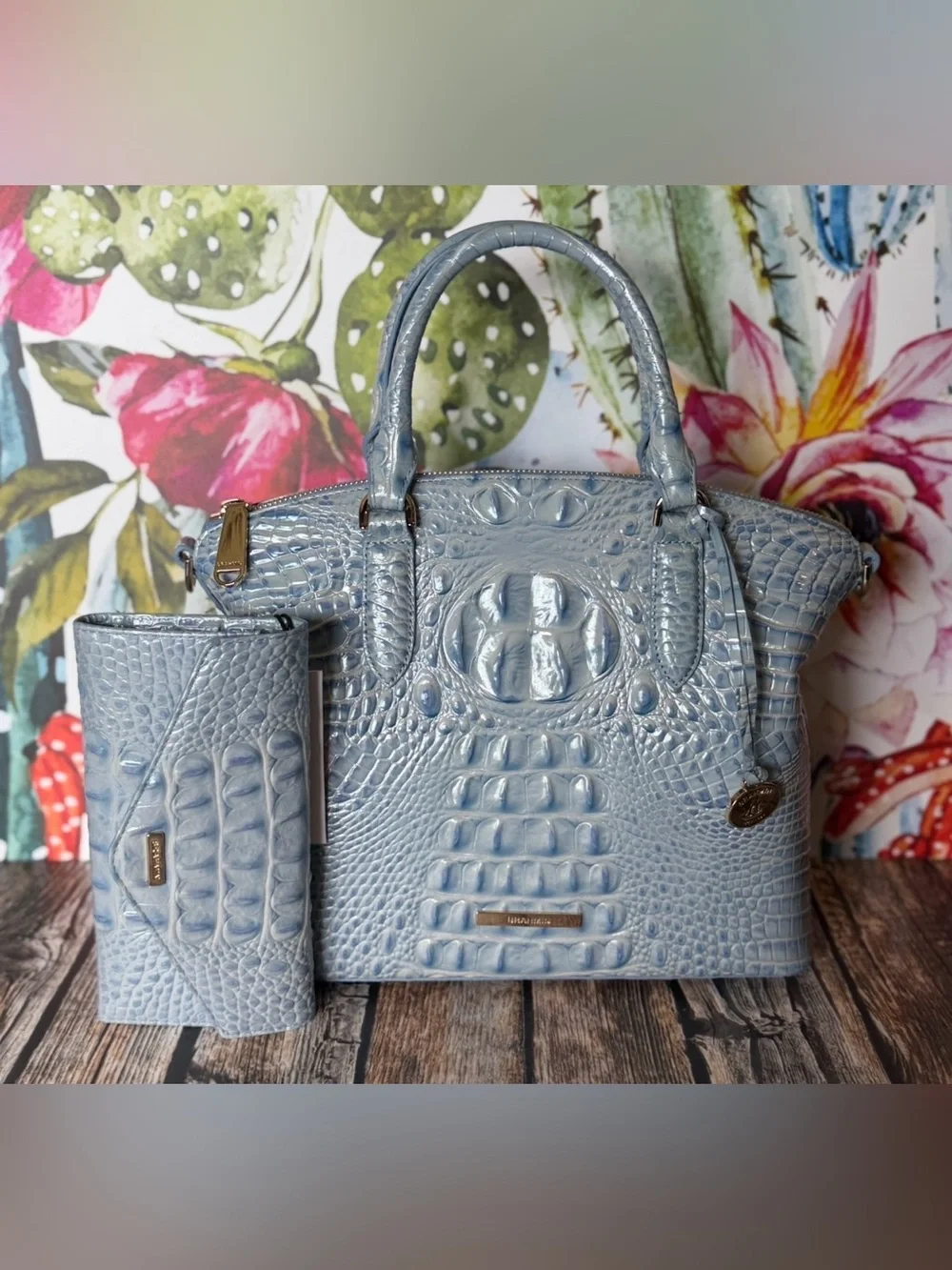 Brahmin Med Duxbury Heavenly Blue Melbourne And Matching Wallet NWT FIRM $ SET